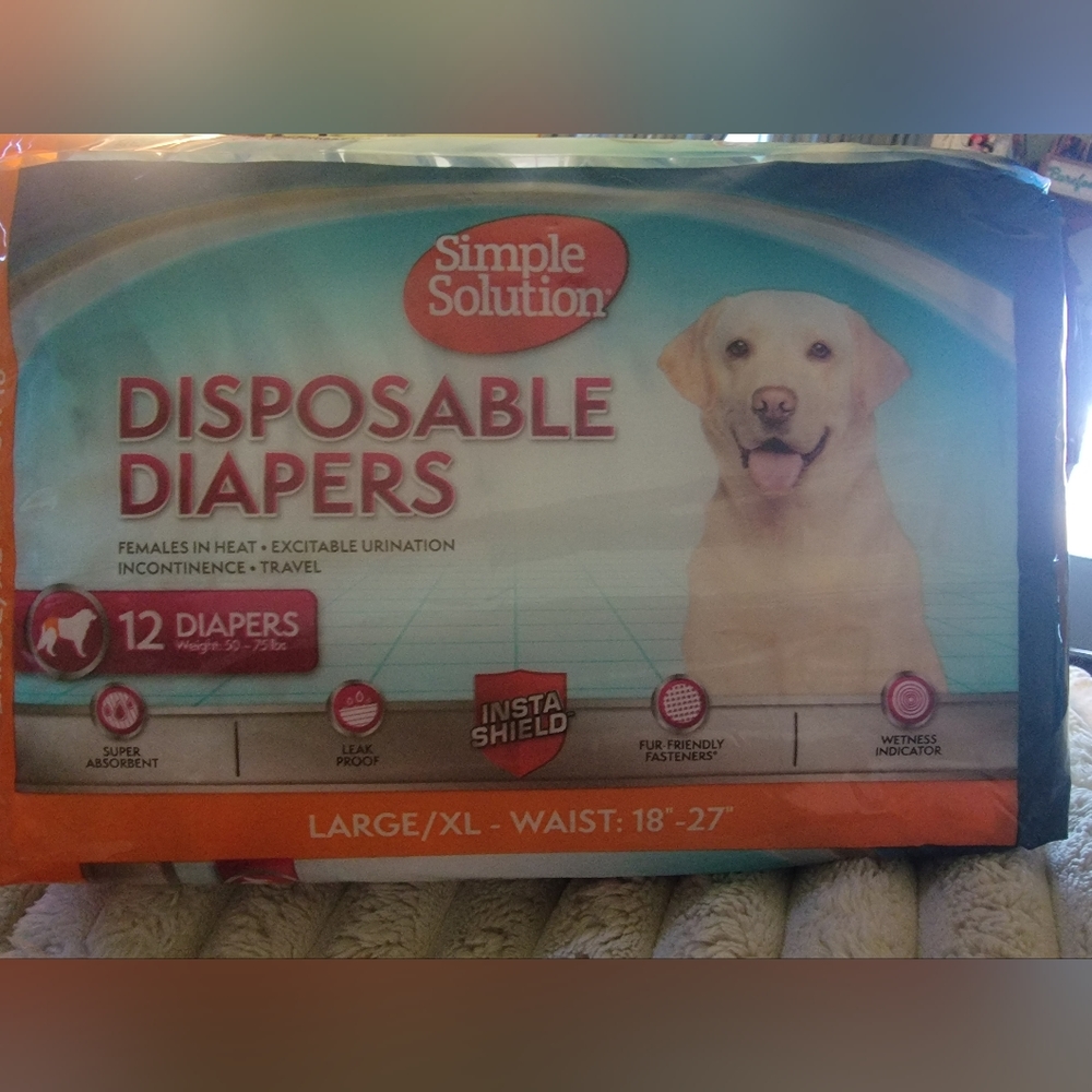 Simple Solution True Fit Disposable Dog Diapers for Female Dogs Sz L/XL 12 count